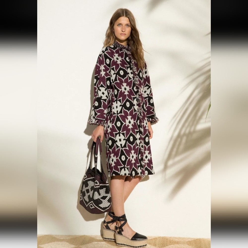 TORY BURCH Resort 2017 On Vogue Runway Mandeville Mosaic Fringe Coat - RARE